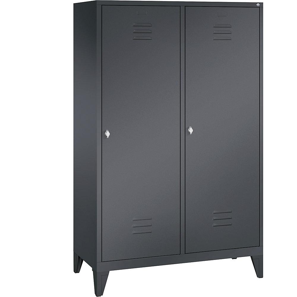 C+P CLASSIC Garderobenschrank mit Füßen, Tür über 2 Abteile, 4 Abteile, Abteilbreite 300 mm, schwarzgrau von C+P