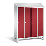 C+P Garderobenschrank Classic H1850xB1590xT500mm Korpus: Lichtgrau Türen: Rubinrot Abteile: 4 Abteilbreite: 400mm mit Schrägdachaufsatz von C+P