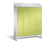 C+P Garderobenschrank Classic H1850xB1590xT500mm Korpus: Lichtgrau Türen: Viridingrün Abteile: 4 Abteilbreite: 400mm mit Schrägdachaufsatz von C+P