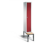 C+P Garderobenschrank Classic Stahl 1 Abteil Grau - Rot mit Drehriegel H2090xB320xT815mm von C+P