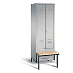 C+P Garderobenschrank Classic Stahl 2 Abteile Aluminium Weiß mit Drehriegel H1850xB610xT500mm von C+P