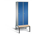 C+P Garderobenschrank Classic Stahl 2 Abteile Weiß - Blau mit Drehriegel H2090xB810xT815mm von C+P