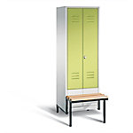 C+P Garderobenschrank Classic Stahl 2 Ebenen Grau, Lichtgrün mit Drehriegel 610 x 500 x 1.850 mm von C+P