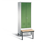 C+P Garderobenschrank Classic Stahl 2 Ebenen Lichtgrün, Lichtgrau mit Drehriegel 610 x 500 x 1.850 mm von C+P