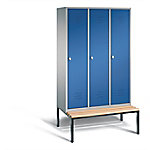 C+P Garderobenschrank Classic Stahl 3 Abteile Weiß - Blau mit Drehriegel H2090xB1200xT815mm von C+P