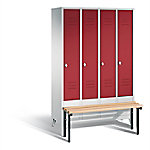 C+P Garderobenschrank Classic Stahl 4 Abteile Grau - Rot mit Drehriegel H1850xB1190xT500mm von C+P