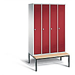 C+P Garderobenschrank Classic Stahl 4 Abteile Grau - Rot mit Drehriegel H2090xB1190xT815mm von C+P