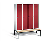 C+P Garderobenschrank Classic Stahl 4 Abteile Grau - Rot mit Drehriegel H2090xB1590xT815mm von C+P