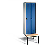 C+P Garderobenschrank Evolo Stahl 2 Abteile Weiß - Blau mit Sicherheits-Drehriegel H2090xB610xT815mm von C+P