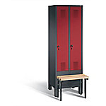 C+P Garderobenschrank Evolo Stahl 2 Ebenen Schwarz - Rot mit Sicherheits-Drehriegel H1850xB610xT815mm von C+P