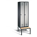 C+P Garderobenschrank Evolo Stahl 2 Ebenen Schwarz - Weiß mit Sicherheits-Drehriegel H2090xB610xT815mm von C+P