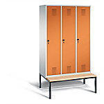 C+P Garderobenschrank Evolo Stahl 3 Abteile Grau - Gelborange mit Sicherheits-Drehriegel H2090xB1200xT815mm von C+P