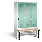 C+P Garderobenschrank Evolo Stahl 3 Abteile Grau - Grün mit Sicherheits-Drehriegel H1850xB1200xT815mm 48030-32 S10103 von C+P