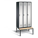 C+P Garderobenschrank Evolo Stahl 3 Abteile Schwarz - Grau mit Sicherheits-Drehriegel H2090xB900xT815mm von C+P