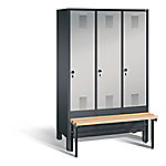 C+P Garderobenschrank Evolo Stahl 3 Abteile Schwarz - Weiß mit Sicherheits-Drehriegel H1850xB1200xT815mm 48030-32 S10062 von C+P