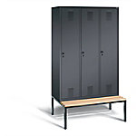 C+P Garderobenschrank Evolo Stahl 3 Abteile Schwarz mit Sicherheits-Drehriegel H2090xB1200xT815mm von C+P