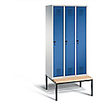 C+P Garderobenschrank Evolo Stahl 3 Ebenen Grau - Blau mit Sicherheits-Drehriegel H2090xB900xT815mm von C+P