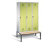 C+P Garderobenschrank Evolo Stahl 3 Ebenen Grau - Grün mit Sicherheits-Drehriegel H2090xB1200xT815mm von C+P