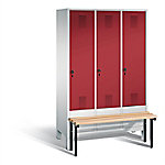 C+P Garderobenschrank Evolo Stahl 3 Ebenen Grau - Rot mit Sicherheits-Drehriegel H1850xB1200xT815mm von C+P