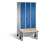 C+P Garderobenschrank Evolo Stahl 3 Ebenen Weiß - Blau mit Sicherheits-Drehriegel H1850xB900xT815mm von C+P