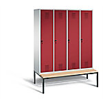 C+P Garderobenschrank Evolo Stahl 4 Abteile Grau - Rot mit Sicherheits-Drehriegel H2090xB1590xT815mm von C+P