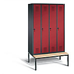 C+P Garderobenschrank Evolo Stahl 4 Abteile Schwarz - Rot mit Sicherheits-Drehriegel H2090xB1190xT815mm von C+P