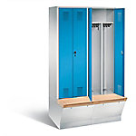 C+P Garderobenschrank Evolo mit Sitzfläche H2090xB1190xT815mm Korpus: Lichtgrau Türen: Lichtblau Abteile: 4 Abteilbreite: 300mm von C+P