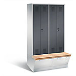 C+P Garderobenschrank Evolo mit Sitzfläche H2090xB1190xT815mm Korpus: Lichtgrau Türen: Schwarzgrau Abteile: 4 Abteilbreite: 300mm von C+P