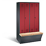 C+P Garderobenschrank Evolo mit Sitzfläche H2090xB1190xT815mm Korpus: Schwarzgrau Türen: Rubinrot Abteile: 4 Abteilbreite: 300mm von C+P