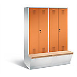 C+P Garderobenschrank Evolo mit Sitzfläche H2090xB1590xT815mm Korpus: Lichtgrau Türen: Gelborange Abteile: 4 Abteilbreite: 400mm von C+P