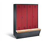 C+P Garderobenschrank Evolo mit Sitzfläche H2090xB1590xT815mm Korpus: Schwarzgrau Türen: Rubinrot Abteile: 4 Abteilbreite: 400mm von C+P