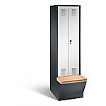 C+P Garderobenschrank Evolo mit Sitzfläche H2090xB610xT815mm Korpus: Schwarzgrau Türen: Lichtgrau Abteile: 2 Abteilbreite: 300mm von C+P