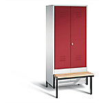 C+P Garderobenschrank S10017 Classic Stahl 2 Abteile Grau - Rot mit Drehriegel H1850xB810xT500mm von C+P