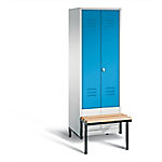 C+P Garderobenschrank S10022 Classic Stahl 2 Abteile Grau - Blau mit Drehriegel H1850xB610xT500mm von C+P