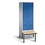 C+P Garderobenschrank S10260 Classic Stahl 2 Abteile Weiß - Blau mit Drehriegel H1850xB610xT500mm von C+P