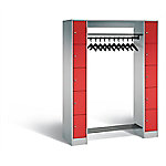 C+P Offene Garderobe Serie 8070, H1950xB1430xT480mm Korpus Weißaluminium Fronten feuerrot von C+P