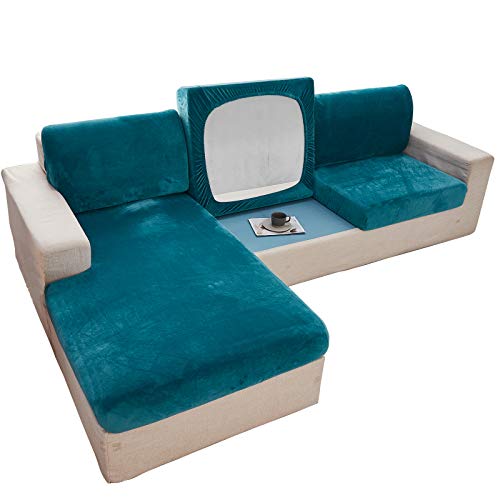 C/N Sofa Sitzkissenbezug Stretch Samt Sofa Sitzkissenbezüge Sofakissen Schutz Sofabezug Schonbezüge abnehmbare Sofa Sitzbezüge Chaiselongues Blauer See von C/N