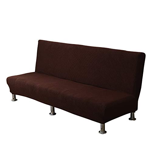 C/N Sofabezug ohne armlehnen Stretch Armlose Sofabezüge Sofahusse Ohne Armlehne 1 sitzer Schlafsofa bezug sofaüberwurf Klappschlafsofa bezug elastisch Dunkler Kaffee von C/N