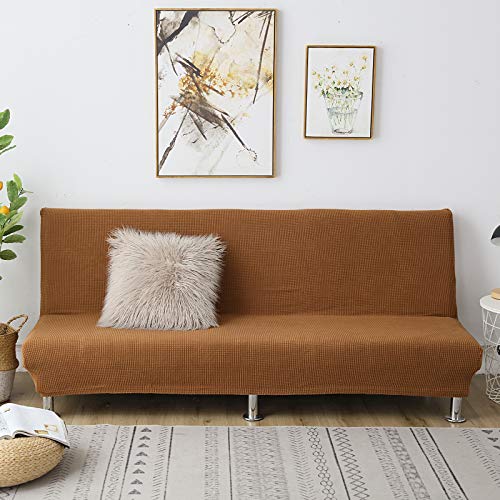 C/N Sofabezug ohne armlehnen Stretch Armlose Sofabezüge Sofahusse Ohne Armlehne 3 sitzer Schlafsofa bezug sofaüberwurf Klappschlafsofa bezug elastisch Leichter Kaffee von C/N