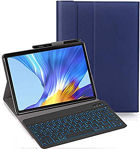 C/N Tastatur Hülle für Lenovo Tab M10 FHD Rel, [Deutsches QWERTZ] Ultraslim Hülle mit 7 Farben Beleuchtung Kabellose Tastatur mit Schützhülle für Lenovo Tab M10 FHD Rel TB-X605FC/X605LC, Blau von C/N