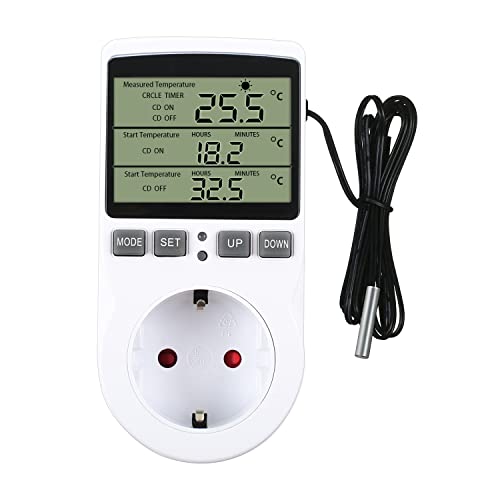 Temperaturregler Temperaturschalter 230V mit Timer und Sonde Steckdosenthermostat Schalter für Gewächshaus Terrarium Aquarium Treibhaussaatkeimung Heizung Kühlung von STEEIRO