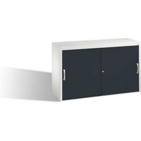 C+P Akten-Sideboard Acurado mit Schiebetüren und Mitteltrennwand Front Schwarzgrau Korpus Lichtgrau von C + P Möbelsysteme