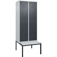 C+P Doppelstock-Spind Classic PLUS, Bank, 2 Abteile, 2120x800x815mm, 7035/7016 Verschluss Zylinderschloss Sitzbanktyp untergebaut Material Sitzfläche Kunststoff von C + P Möbelsysteme