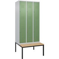 C+P Doppelstock-Spind Classic PLUS, Bank, 3 Abteile, 2120x900x815mm, 7035/6011 Verschluss Zylinderschloss Sitzbanktyp untergebaut Material Sitzfläche Buche-Hartholz von C + P Möbelsysteme