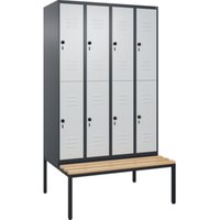 C+P Doppelstock-Spind Classic PLUS, Bank, 4 Abteile, 2120x1200x815mm, 7016/7035 Verschluss Sicherheits-Drehriegel Sitzbanktyp untergebaut Material Sitzfläche Buche-Hartholz C+P Doppelstock-Spind Classic PLUS, Bank, 4 Abteile, 2120x1200x815mm, 7016/7035 Verschluss Sicherheits-Drehriegel Sitzbanktyp untergebaut Material Sitzfläche Buche-Hartholz von C + P Möbelsysteme