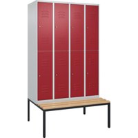C+P Doppelstock-Spind Classic PLUS, Bank, 4 Abteile, 2120x1200x815mm, 7035/3003 Verschluss Zylinderschloss Sitzbanktyp untergebaut Material Sitzfläche Buche-Hartholz von C + P Möbelsysteme