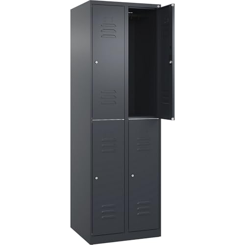 C+P | Doppelstock-Spind Classic Plus | 2 Abteile | grau | HxB 1850 x 600 mm | mit Bodengleitern | Zylinderschloss von C + P Möbelsysteme