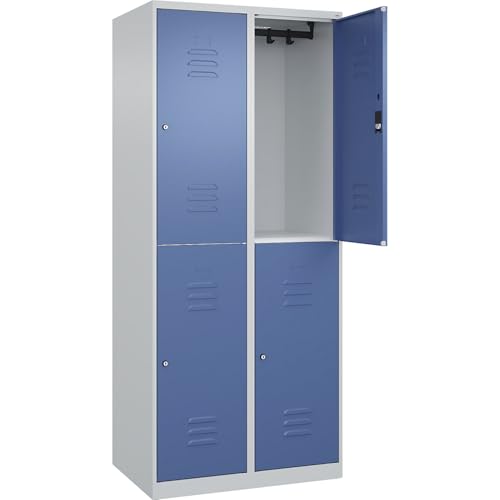 C+P | Doppelstock-Spind Classic Plus | 2 Abteile | lichtgrau/fernblau | HxB 1850 x 800 mm | mit Bodengleitern | Zylinderschloss von C + P Möbelsysteme