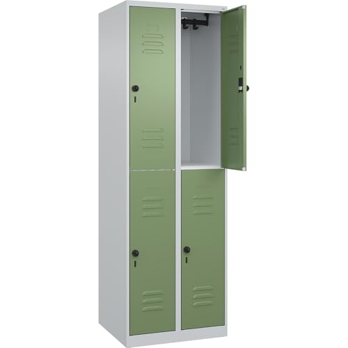 C+P | Doppelstock-Spind Classic Plus | 2 Abteile | lichtgrau/resedagrün | HxB 1850 x 600 mm | mit Bodengleitern | Drehriegel von C + P Möbelsysteme