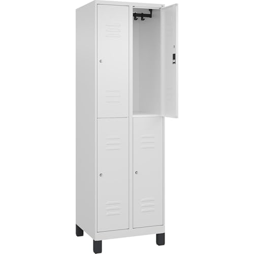 C+P | Doppelstock-Spind Classic Plus | 2 Abteile | verkehrsweiß | HxB 1950 x 600 mm | mit Füßen | Zylinderschloss von C + P Möbelsysteme